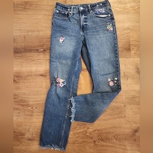 Free Assembly Super High Rise Straight Jeans PATCHWORK Stretch Fringe Woman Sz 8